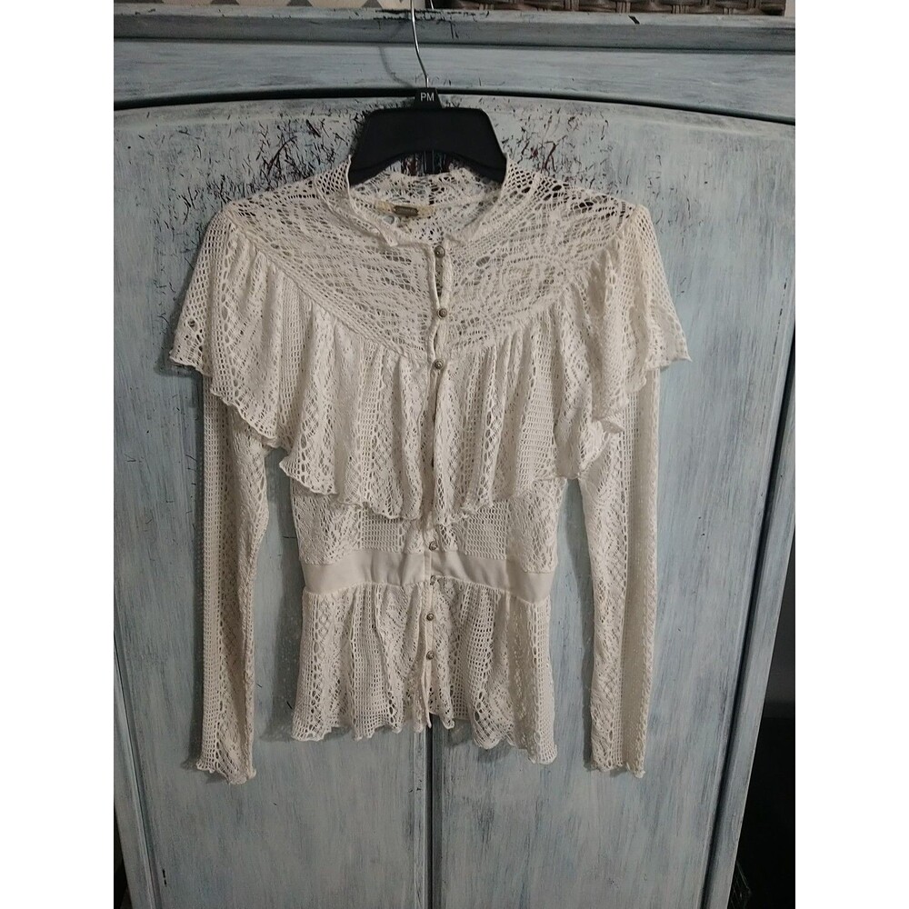 Gimmicks Ruffled Lace/Crotchet Top Md Y2K Vintage Cottage Core Peasant Feminine